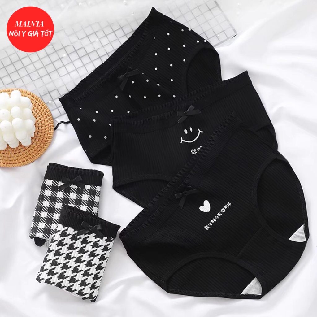 [Có M] Quần Lót Nữ Cotton Màu Đen Nhiều Hoạ Tiết Chíp Nữ Màu Đen Xinh Xắn Dễ Thương Mainia Shop