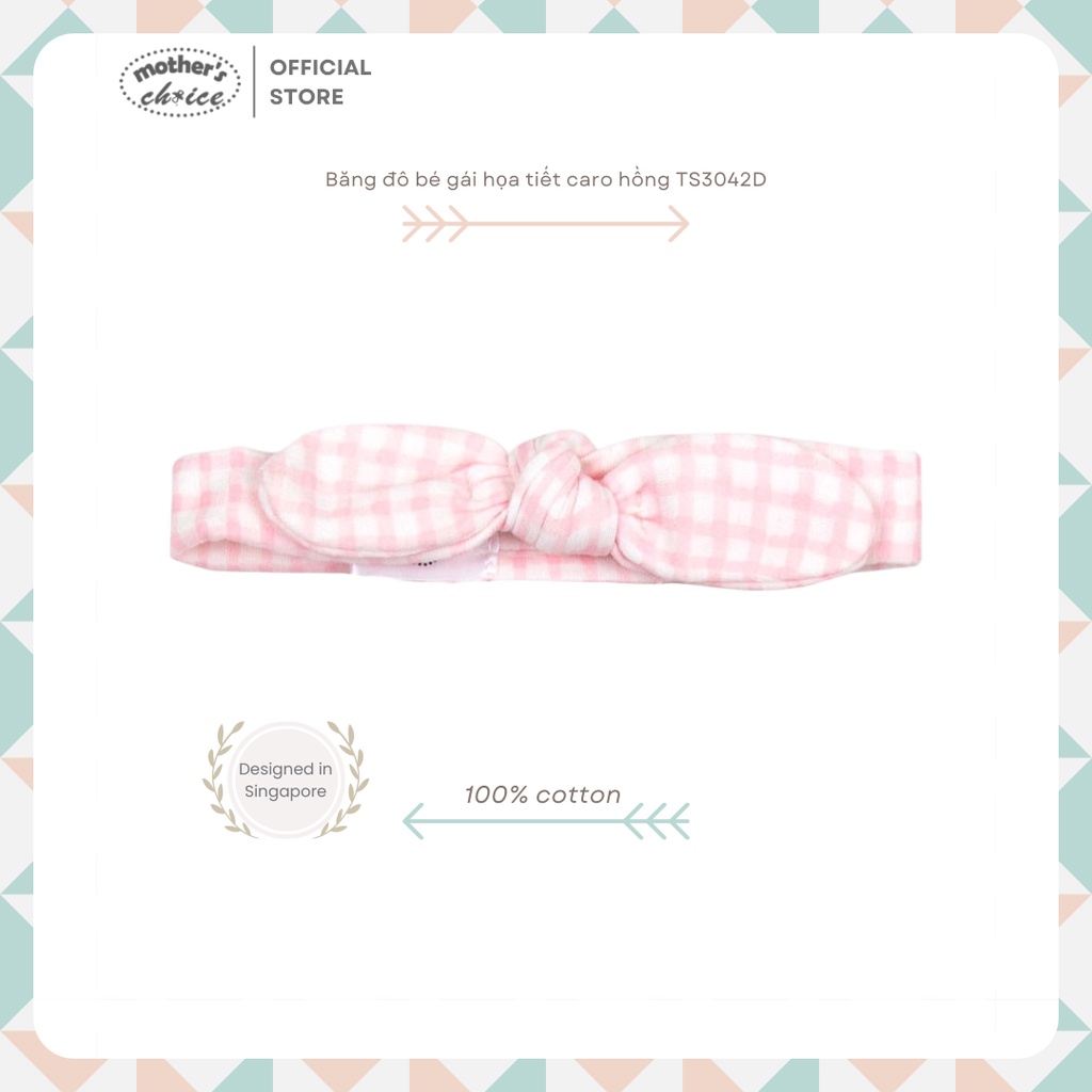 Băng đô bé gái màu hồng nhạt đáng yêu Mother's Choice - 100% cotton TS3042D