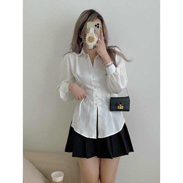 Áo Sơ Mi Dài Tay cúc bọc đuôi tôm cách điệu Hottrend 2022 Ulzzang 2022