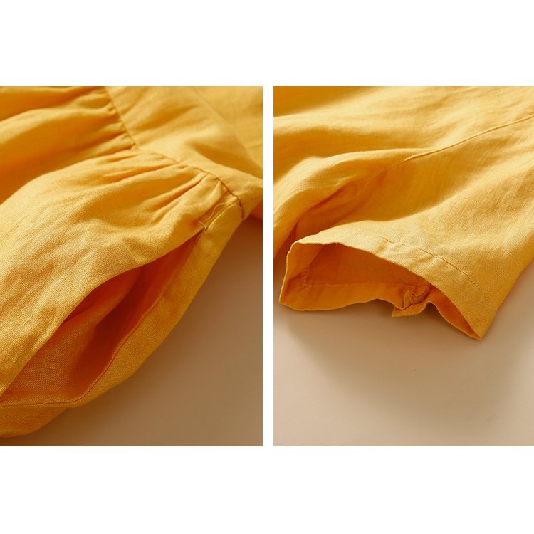 Đầm Linen Nữ Form Suông Cổ Sơ Mi Cúc Hoạ Tiết Tay Lửng Thoáng Mát Da158
