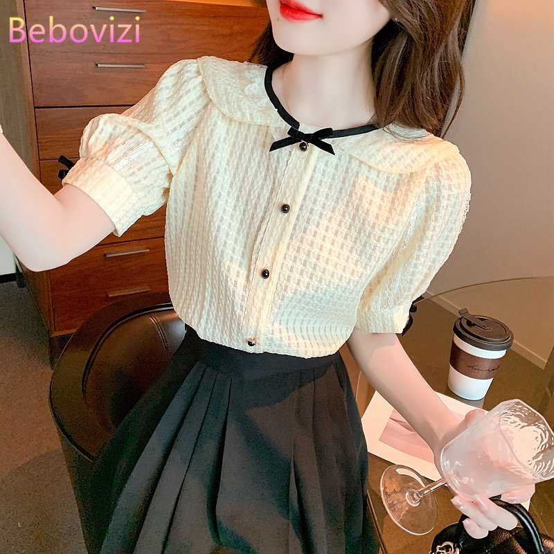 Áo Sơ Mi Chiffon Tay Phồng Cổ Búp Bê Thắt Nơ Mẫu Mới 2022 Thời Trang Mùa Hè Cho Nữ