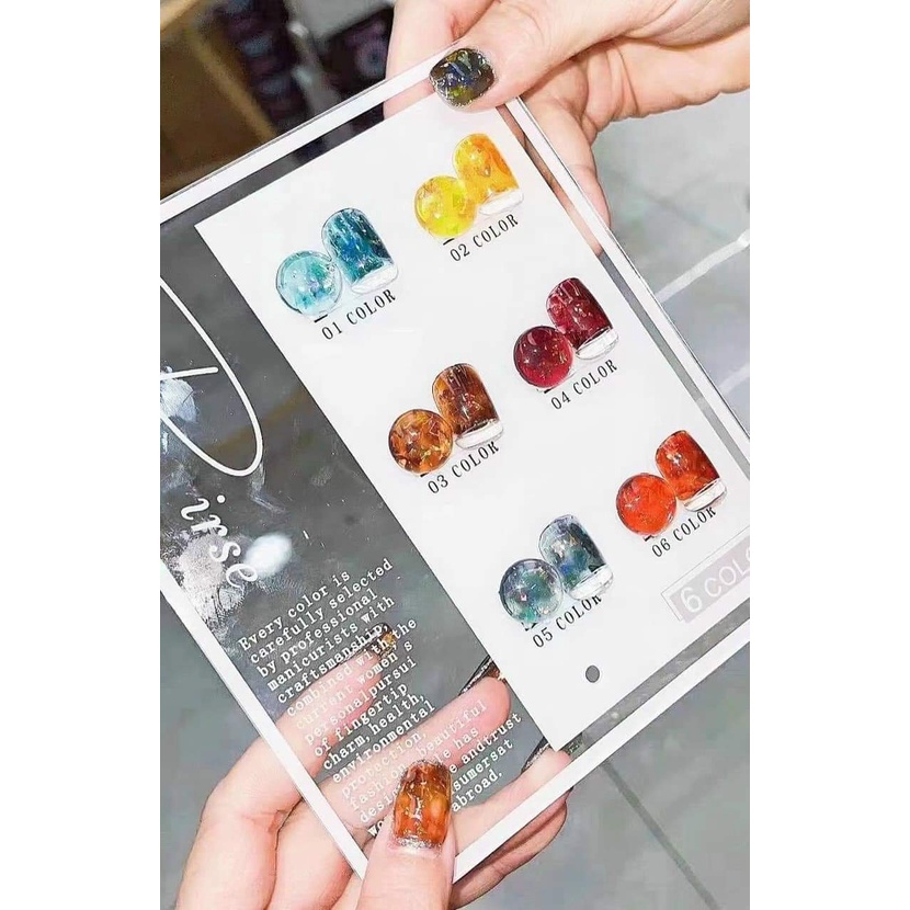 Gel nhũ khổng tước Huaxi 6 màu trang trí móng theo phong cách Hàn Nhật – Gel nhũ hổ phách Huaxi rất 