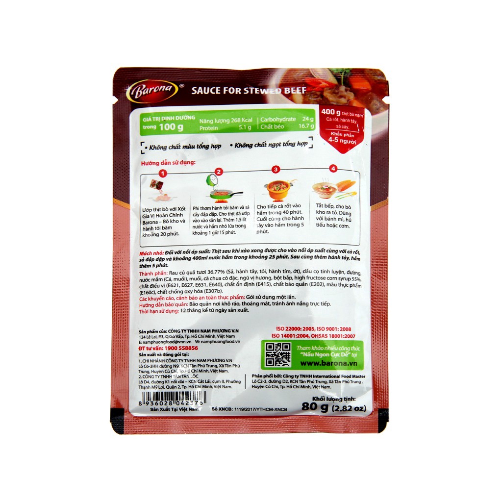 Xốt Gia Vị Hoàn Chỉnh Barona Bò Kho 80g
