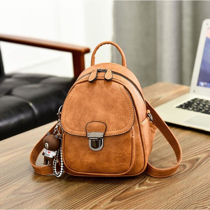 Balo mini da nữ mềm đẹp classic đeo 2 kiểu balo và túi đeo chéo, Tặng Móc Khóa