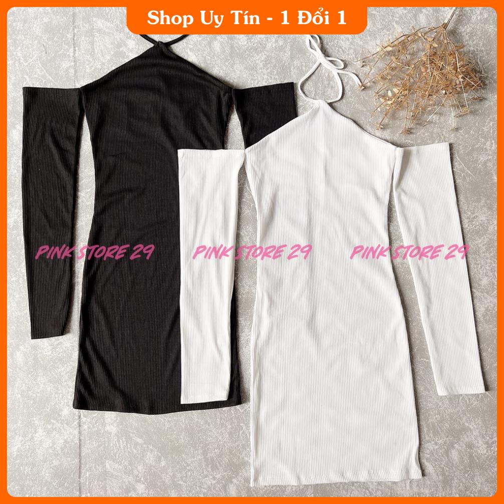 Đầm Body Trễ Vai Tay Dài Tôn Dáng Gợi Cảm Phối Cổ Yếm E Ấp Ngây Thơ D053