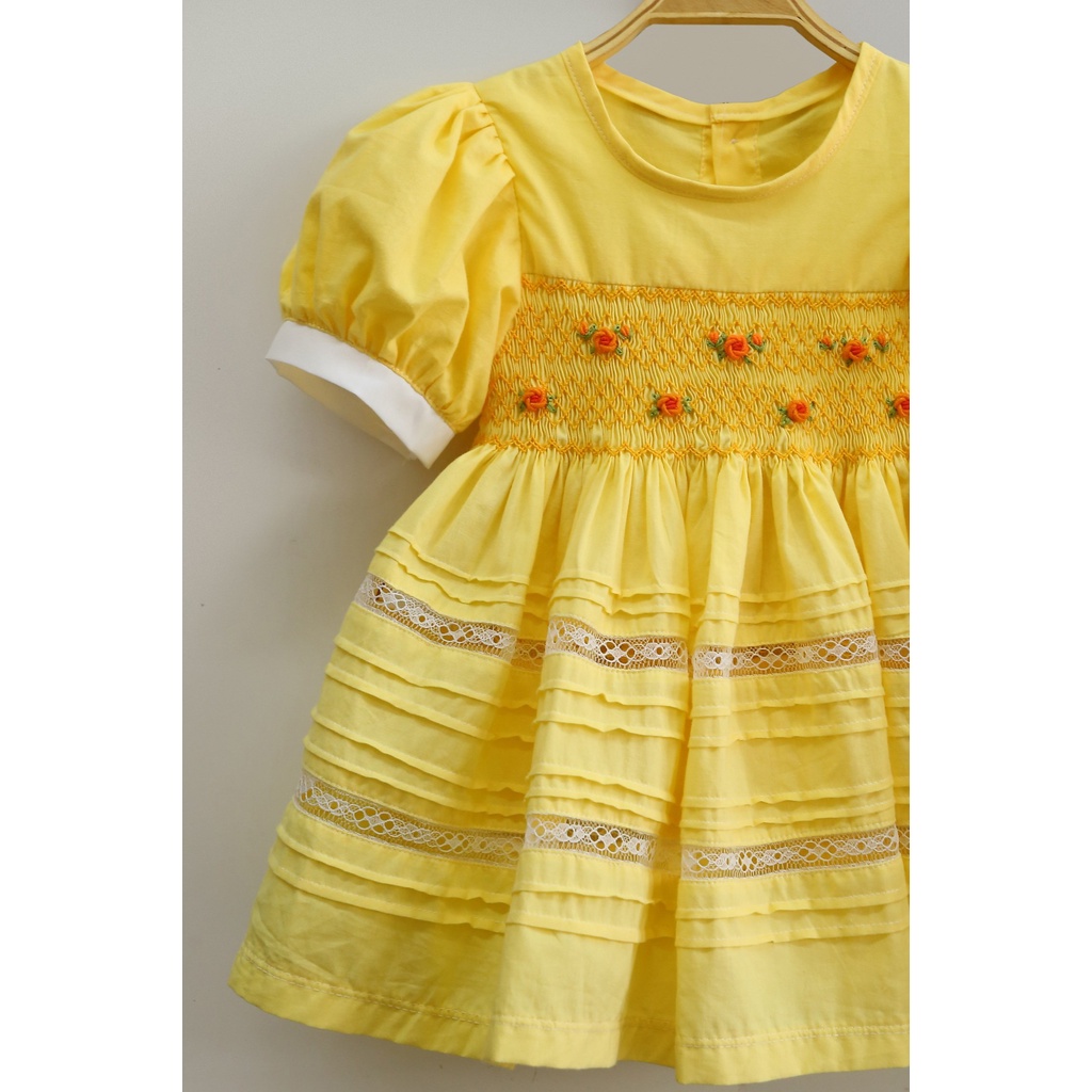 ĐẦM SMOCK VÀNG MIX REN VÁY