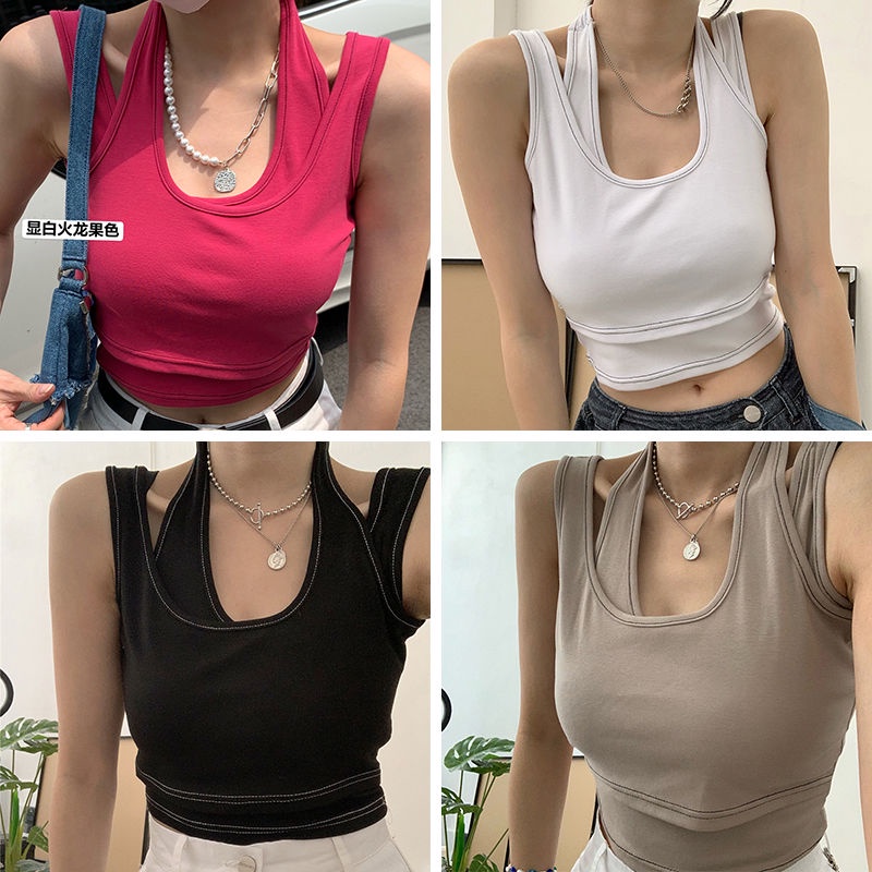 COZOK Áo Hai Dây Cổ Yếm Quyến Rũ Dễ Phối Đồ Phong Cách Hàn Quốc