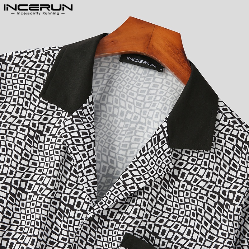 Áo sơ mi INCERUN ngắn tay dáng rộng họa tiết hoa phong cách vintage cho nam