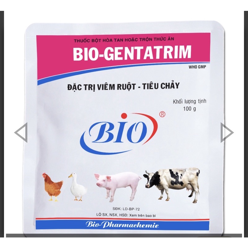Bio- Gentatrim 100g, vi.êm ru.ột, ti.êu ch.ảy trên gia súc, gia cầm