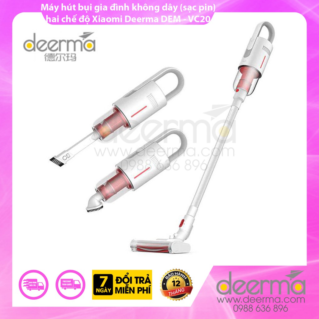 (Sẵn, tặng cọ vệ sinh lõi lMáy hút bụi Xiaomi Deerma DEM-VC20, máy hút bụi cầm tay không dây - sạc pin công nghệ mới