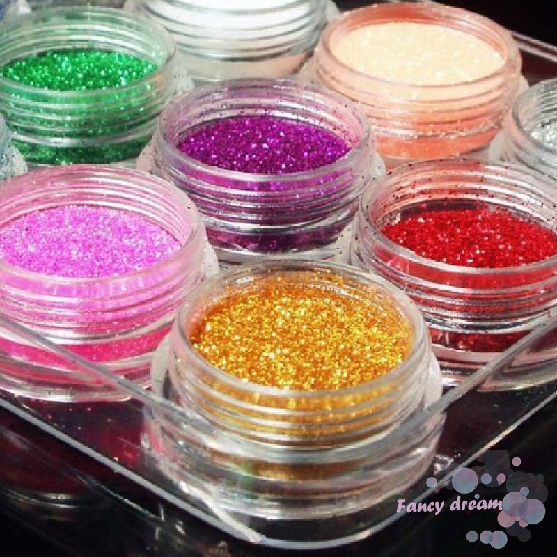 Set 12 hộp bột nhung kim tuyến trang trí móng tay đủ màu