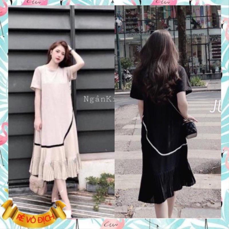 Váy bầu cao cấp siêu sang🌸chất cotton mát mềm mịn thấm hút mồ hôi kết hợp chân con🌸đầm bầu free size 43~70kg