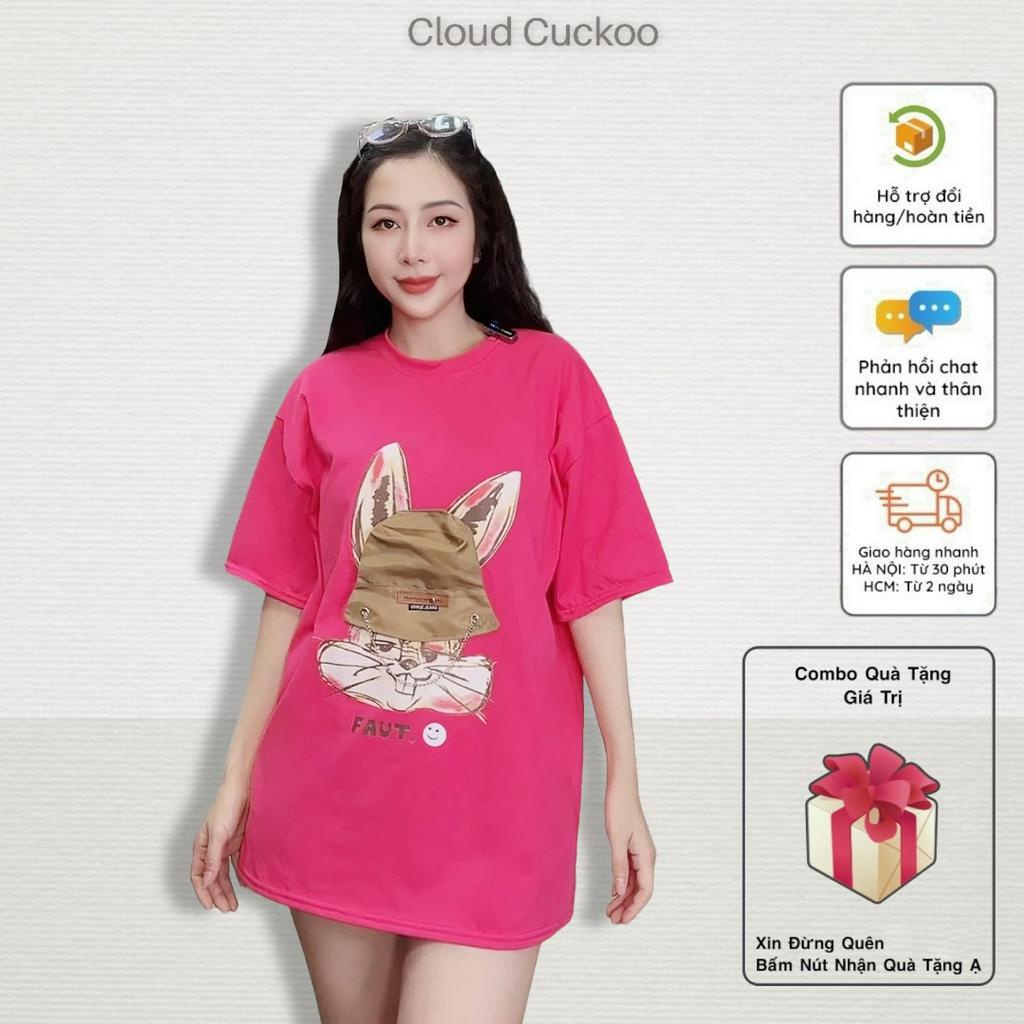 Áo Thun Nữ Hình Thỏ Đôi Mũ Hình Thêu Nổi Cá Tính Chất Cotton Khô Bền Đẹp