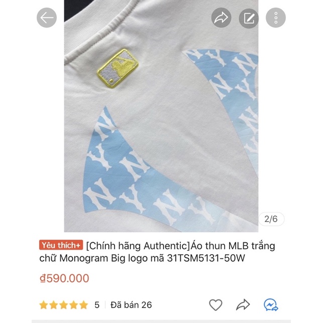 [Bao check chính hãng]Áo thun tay ngắn màu trắng MLB Hàn Quốc chữ NY VÀNG - monogram Gradient Big Logo mã 31TSM5131-50W