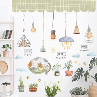 Decal dán tường đèn home love và mèo