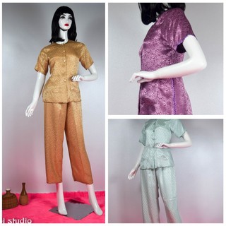 Thời Trang Gấm Bà Ba Trung Niên THÁI TUẤN 2 Túi , Loại Tay Ngắn, Quần Dài