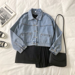 Áo khoác denim dài tay form rộng thời trang mùa thu cho nữ