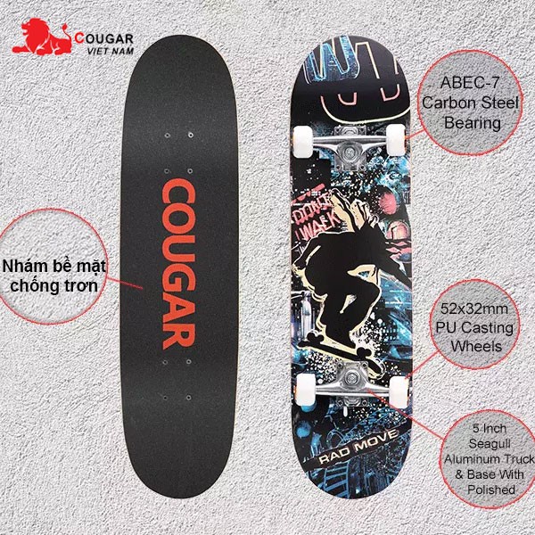 lTẶNG Túi dựng ván trượt+BỘ DỤNG CỤ| Ván trượt Skateboard gỗ Maple cao cấp 9 lớp ép, chính hãng Cougar MH3108 BBTGLOBAL