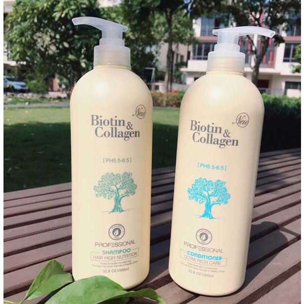 Cặp Dầu Gội Biotin Collagen Trắng 1000ml Giảm Rụng Tóc, Kích Mọc Tóc, Phục Hồi Tóc