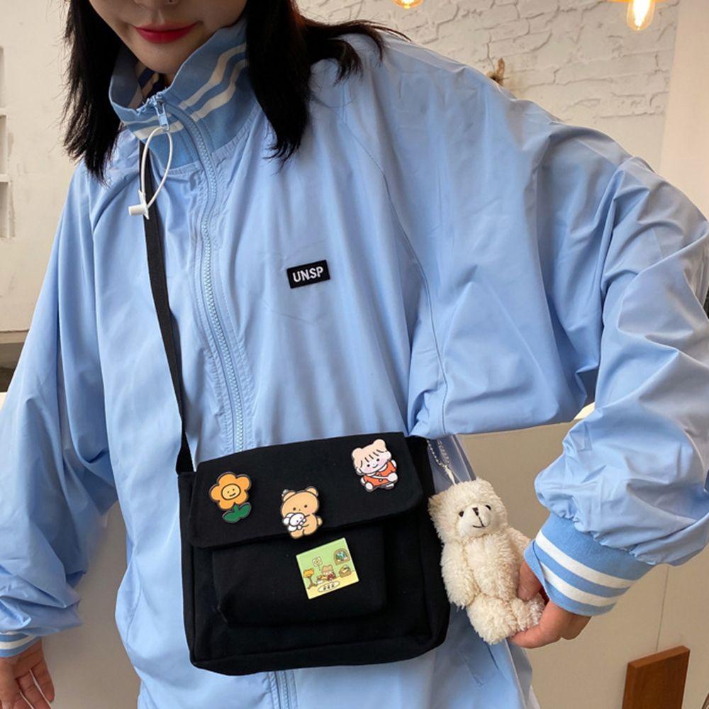 QQMALL Túi Vải Canvas Đeo Chéo Phong Cách Harajuku Thời Trang Cho Nữ