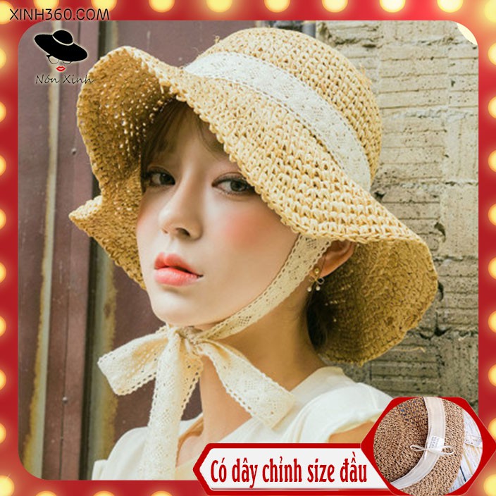 Nón nữ đi biển mũ mềm dây ren người lớn - nc84