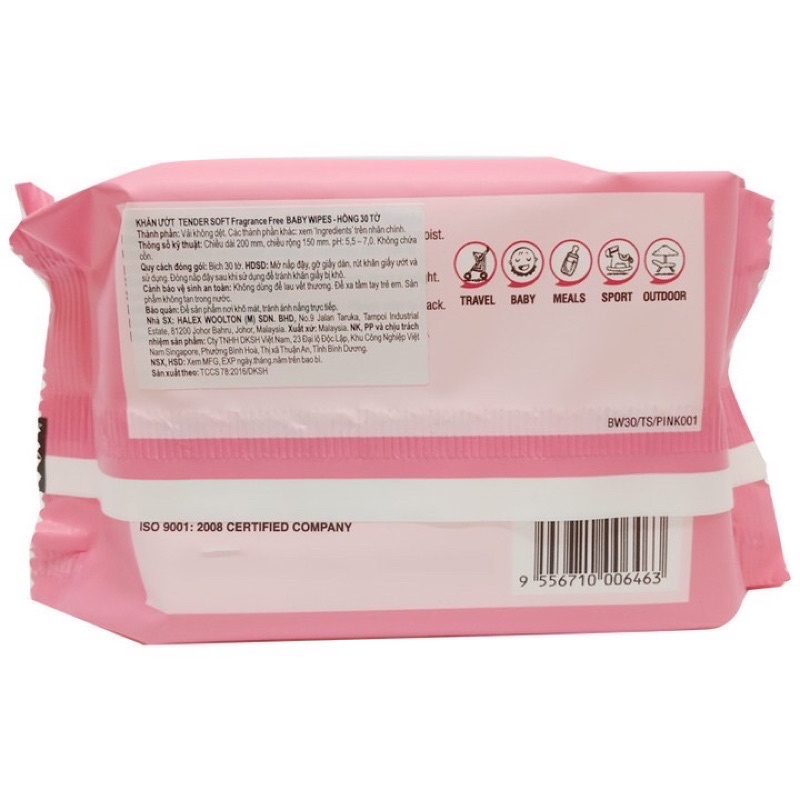 Khăn giấy ướt không mùi Tender soft Baby wipes - Gói 30 tờ