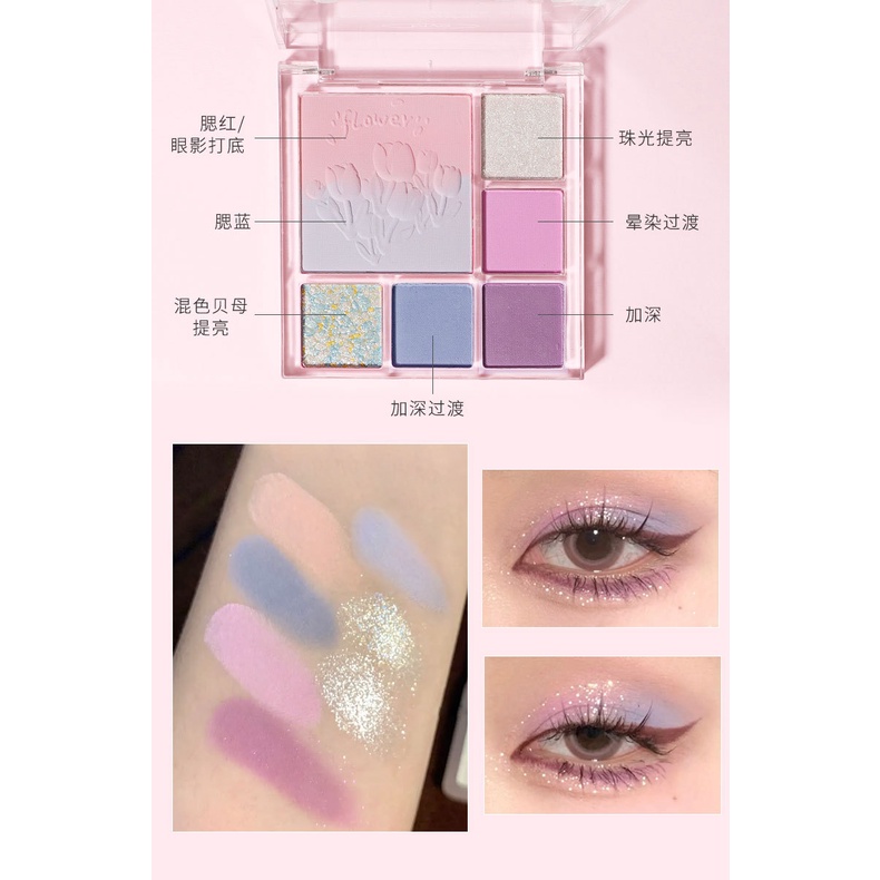 Bảng Phấn Mắt 7 Màu Lì Và Ánh Nhũ Kết Hợp Trang Điểm Kháng Nước Và Bắt Sáng