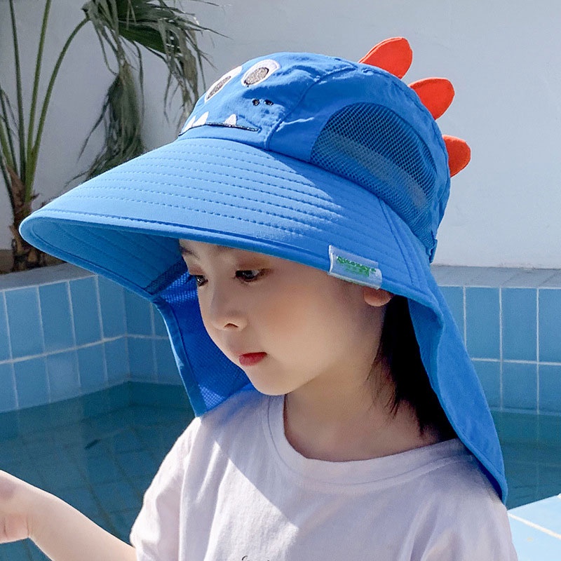 Mũ Tai Bèo Vành Rộng Phối Lưới Thoáng Khí Chống Tia UV Có Dây Rút Họa Tiết Hoạt Hình Dễ Thương Cho Bé