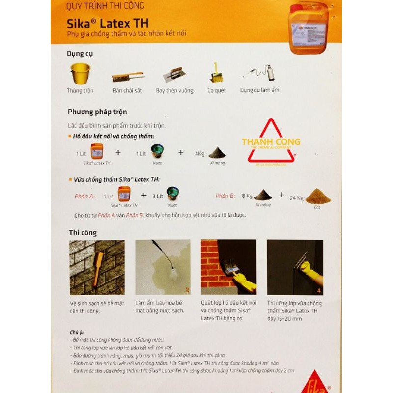 Sika Latex TH can 5 lít phụ gia chống thấm và tác nhân kết nối dùng cho vữa hồ dầu bể nước chậu cây cảnh