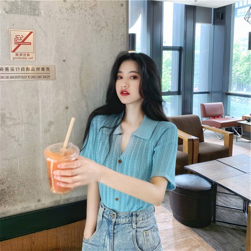 Áo Thun Tay Ngắn Cổ Polo Phối Nút Phong Cách Hong Kong Thời Trang Mùa Hè Hàng Mới Dành Cho Bạn Nữ 2021