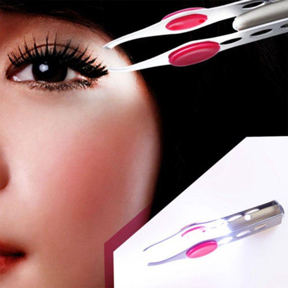 QQMALL 1 Nhíp Nhổ Lông Mày Bằng Thép Không Gỉ Có Đèn LED