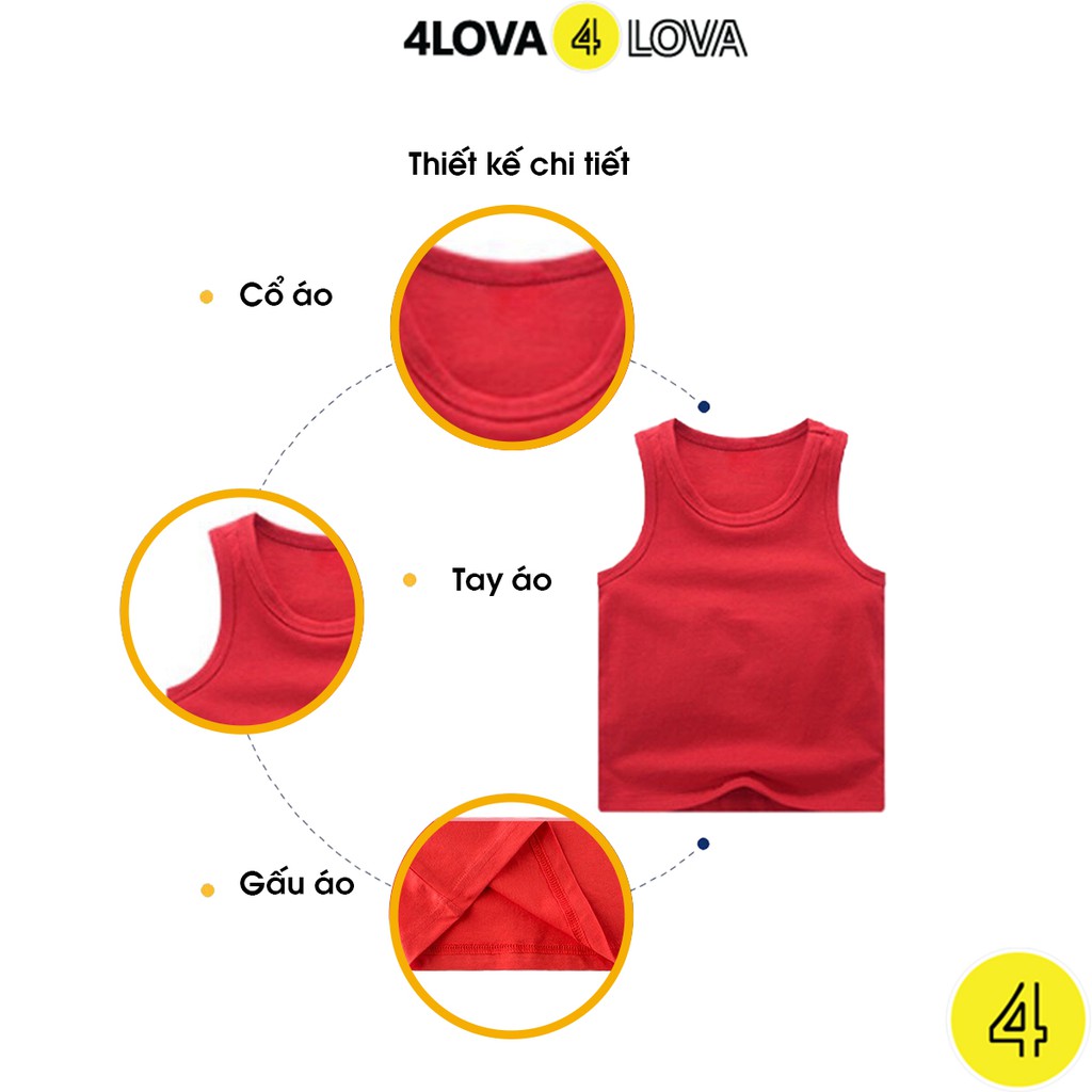 Áo ba lỗ bé trai bé gái chất cotton trơn 4LOVA basic hàng chính hãng từ 8-40kg