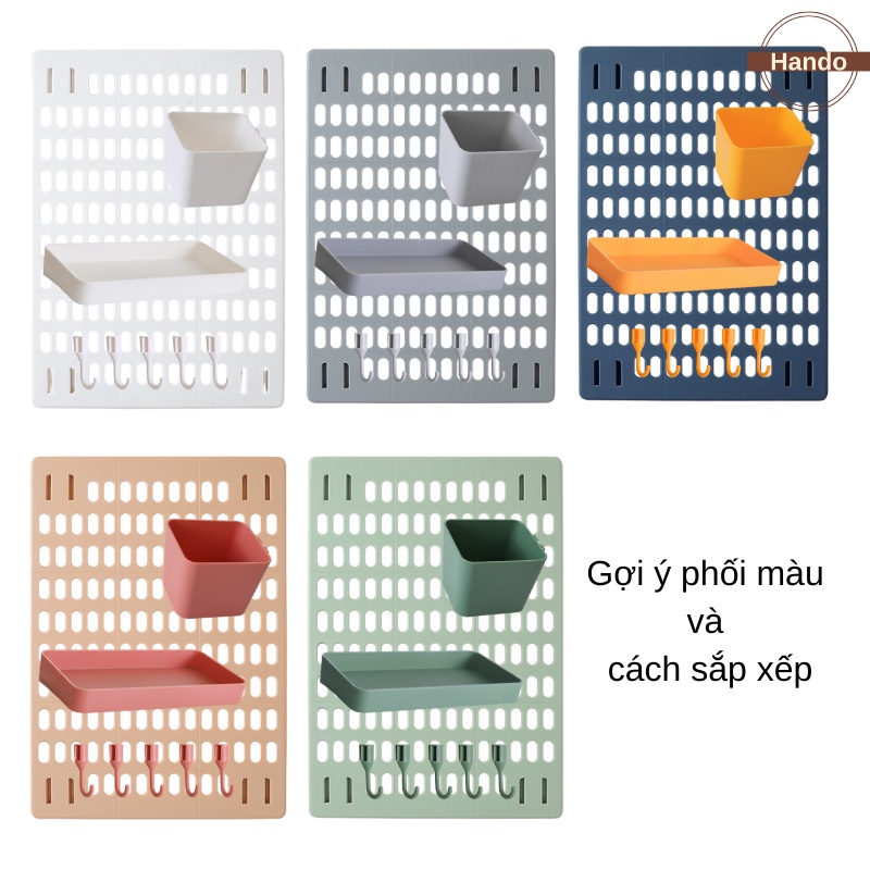 Bảng lỗ treo tường bằng nhựa dán tường, kệ để đồ đa năng trang trí góc làm việc bếp nhà tắm Handoodoo