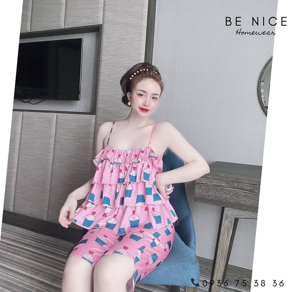 Bộ lửng mặc nhà dây tầng nhiều họa tiết xinh xắn cho nàng nhà Be Nice Homewear 1