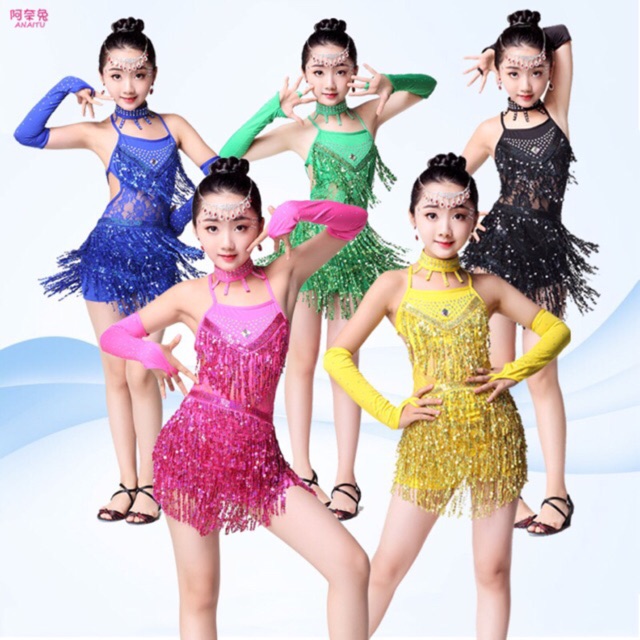 Đầm khiêu vũ tua kim sa bé gái