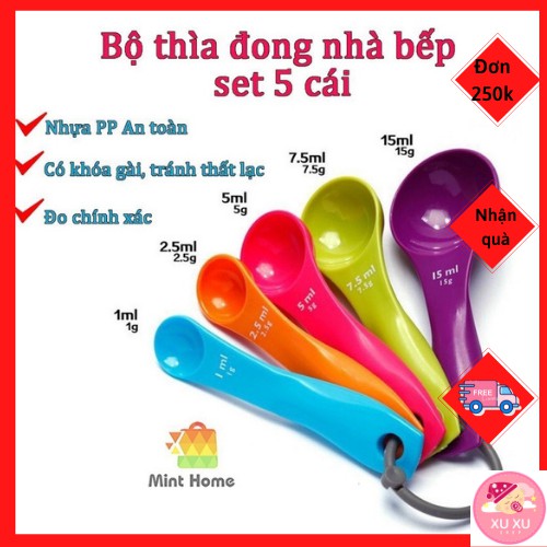 [HCM] Bộ thìa đong, muỗng đong nhà bếp set 5 cái, thìa đo lường, định lượng bột, sữa, gia vị