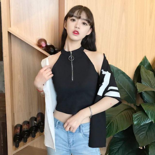 Áo yếm cổ khóa len tăm