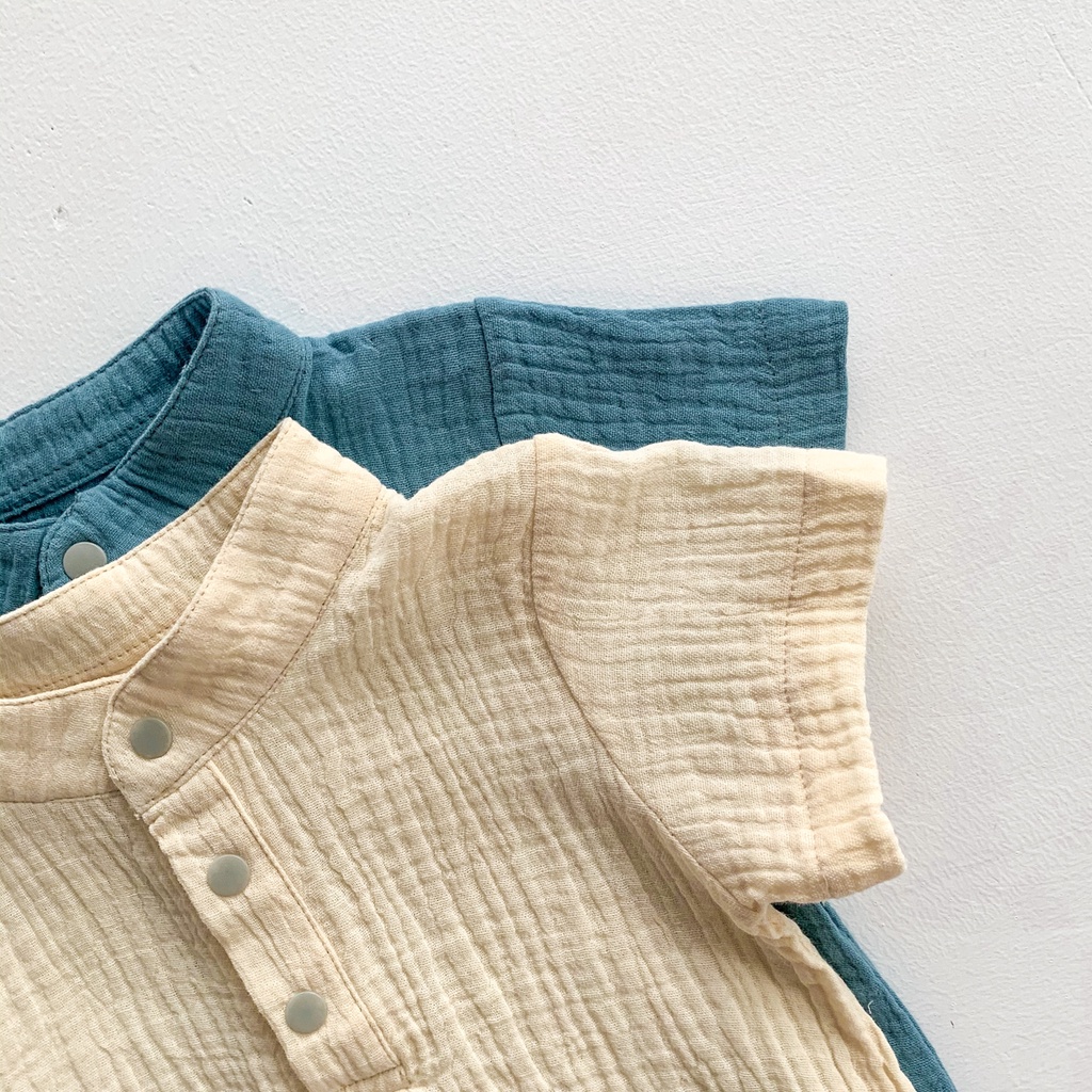 Áo liền quần tay ngắn mềm mại màu trơn đơn giản thoải mái cho bé sơ sinh