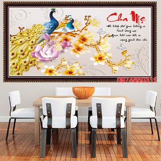 Tranh đính đá cha mẹ chim công lv171 - kt:55x83cm