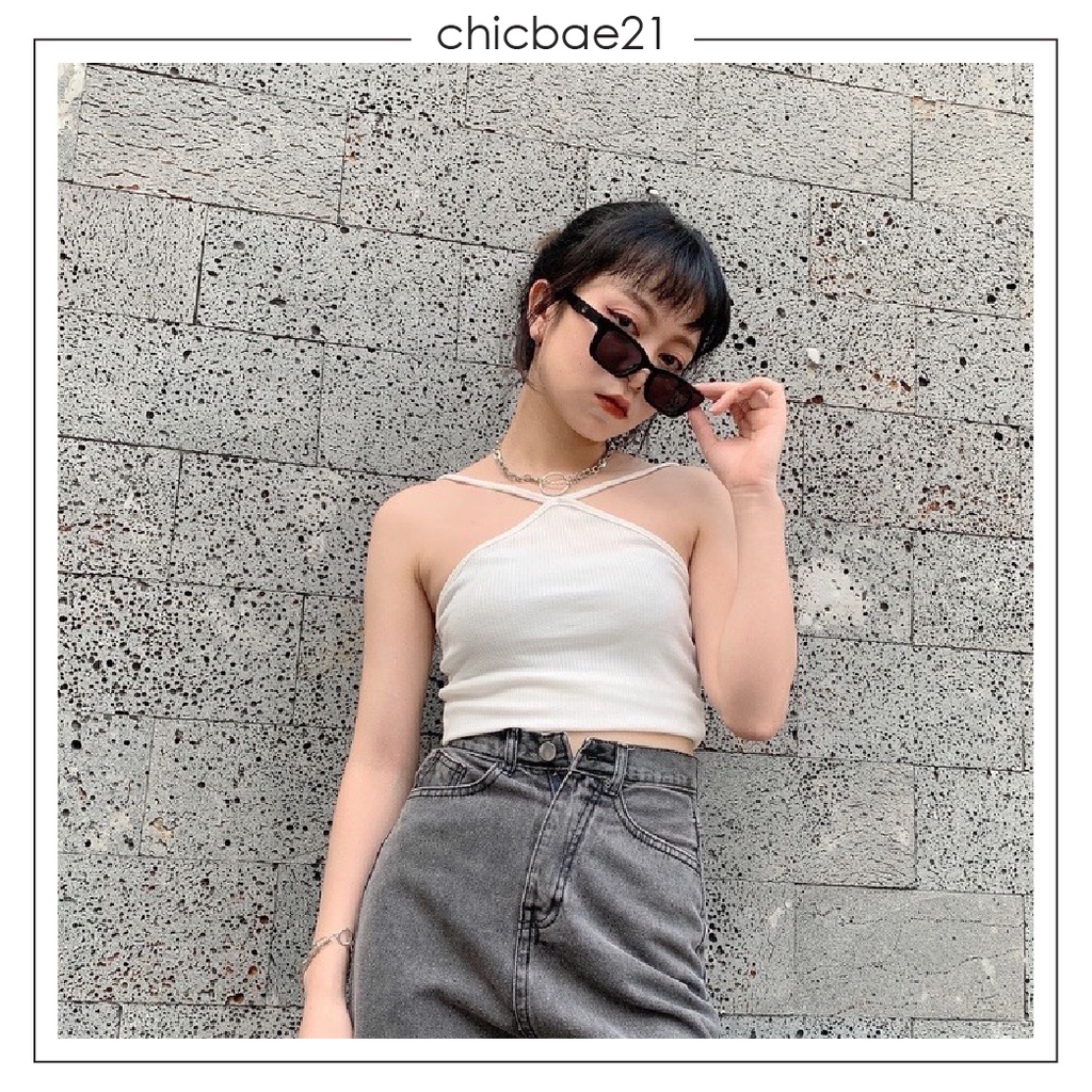 Áo yếm quai chéo dây bún dáng croptop hàng thiết kế - Chicbae21