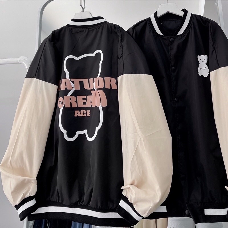 Áo khoác dù BOMBER GẤU màu ĐEN 🧸FREESHIP🧸 Form nam nữ unisex  Áo Bomber tay dài Ulzzang