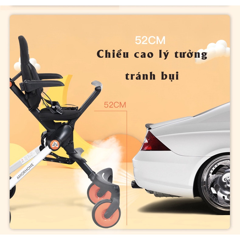 Xe đẩy du lịch Amorhome cho bé từ 6 tháng đến 6 tuổi, siêu gọn nhẹ 5KG, TẢI TRỌNG đến 60kg, đi du lịch máy bay