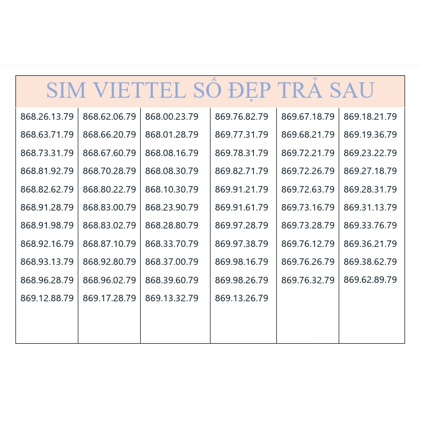 SIM VIETTEL SỐ ĐẸP TRẢ SAU