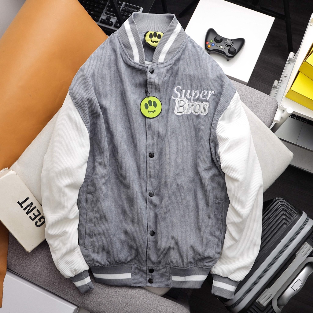 (MẪU MỚI) Áo Bomber Nhung Gân Thêu BROS Chất Nhung Mịn Đẹp Form rộng Unisex Nam Nữ Couple jacket Varsity Graffiti