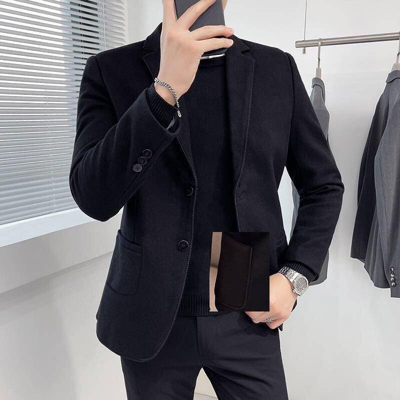 Áo Khoác blazer Len Ôm Dáng Phong Cách Doanh Nhân Hàn Quốc Đơn Giản Vừa Vặn Cho Nam