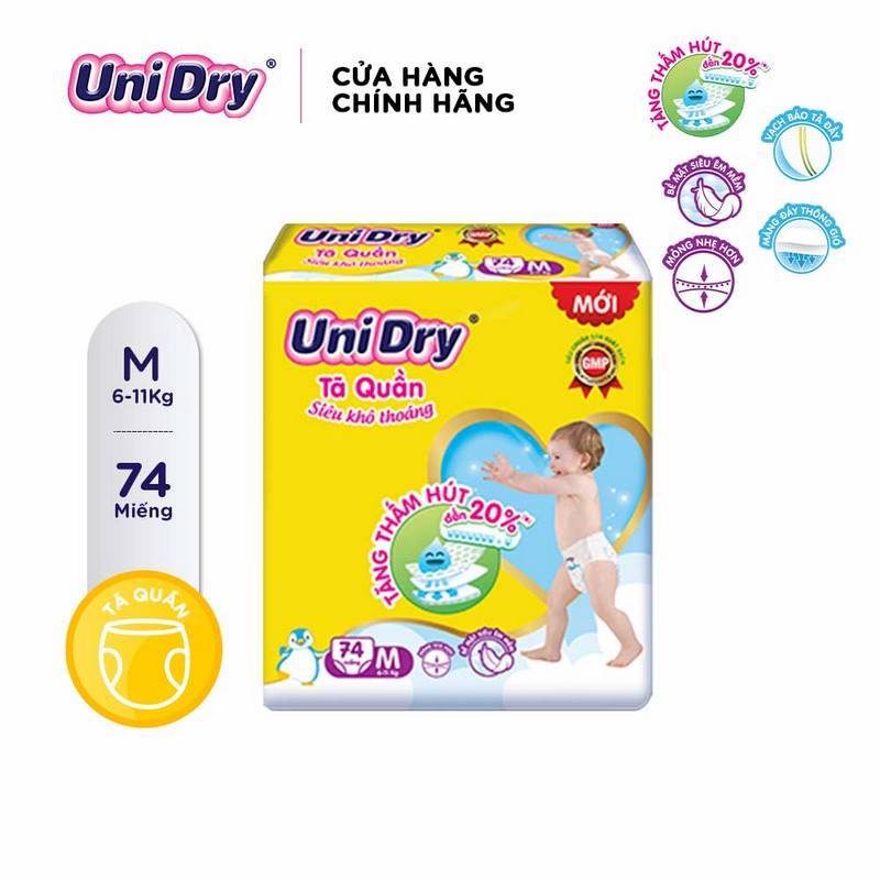 Tã quần Unidry siêu khô thoáng gói Super Jumbo M74 L68 XL62 XXL56