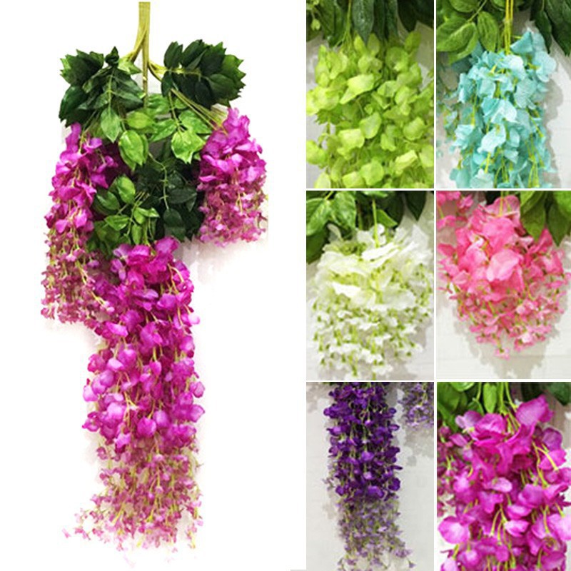 🎋Hoa Tử Đằng loại mỏng dài 110cm - cành hoa giả làm cây, trang trí giàn