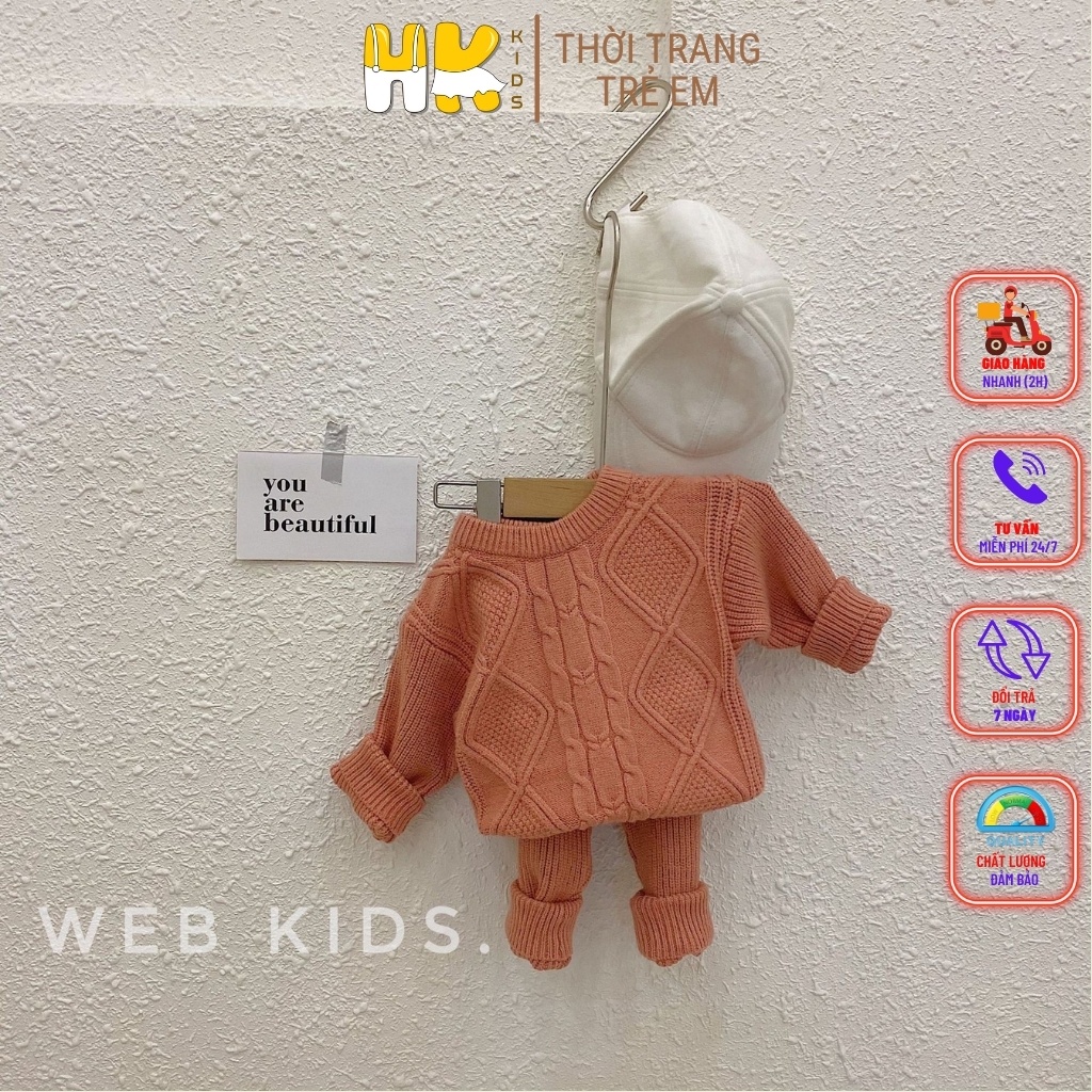 Bộ len cho bé từ 0-3 tuổi, chất len cao cấp mềm mịn, họa tiết gân nổi bật - HK KIDS (mã 0190)