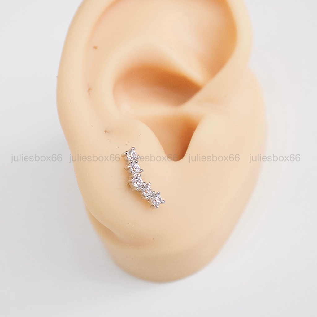 Khuyên Tai Vành Tai Xỏ Nam Nữ 5 ĐÁ NHỎ Unisex Titanium Thép Không Gỉ Không Ngứa Không Dị Ứng julies box