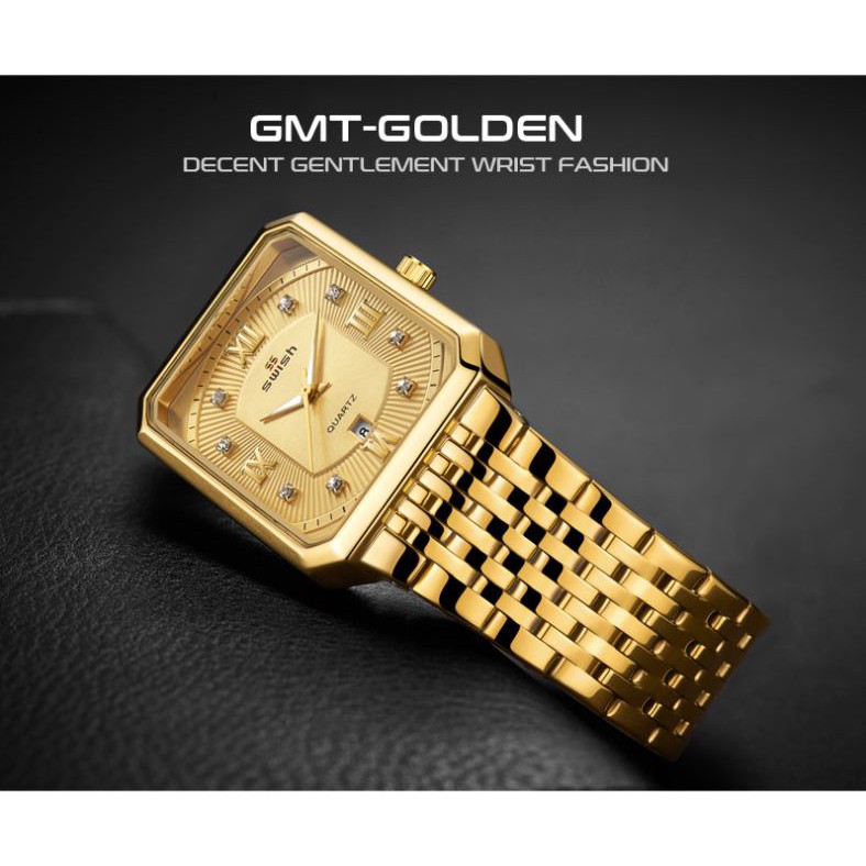 Đồng hồ nam SWISH mặt chữ nhật hàng cao cấp cầm trên tay là mê. ( Mã: SW03)